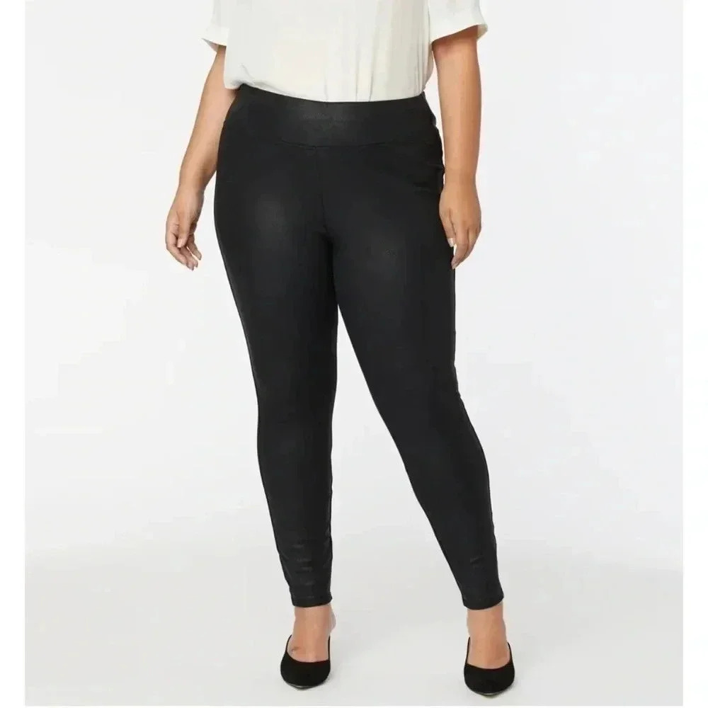 NYDJ Marca Slimming Coated Leggings Black Size 8 Pull On